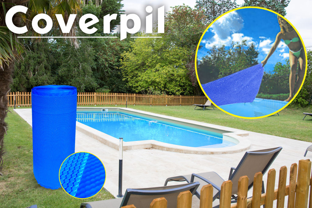 Manta térmica Coverpil instalada en una piscina